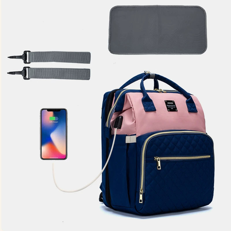New Portable Foldable Baby Crib Diaper Bag - Multifunctional Maternity Backpack with Sunshade for Moms