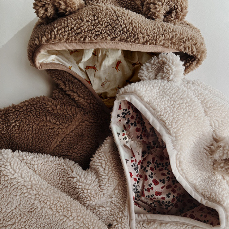 Baby Sherpa Jacket & Romper Set - Teddy Bear Print Winter Outfit