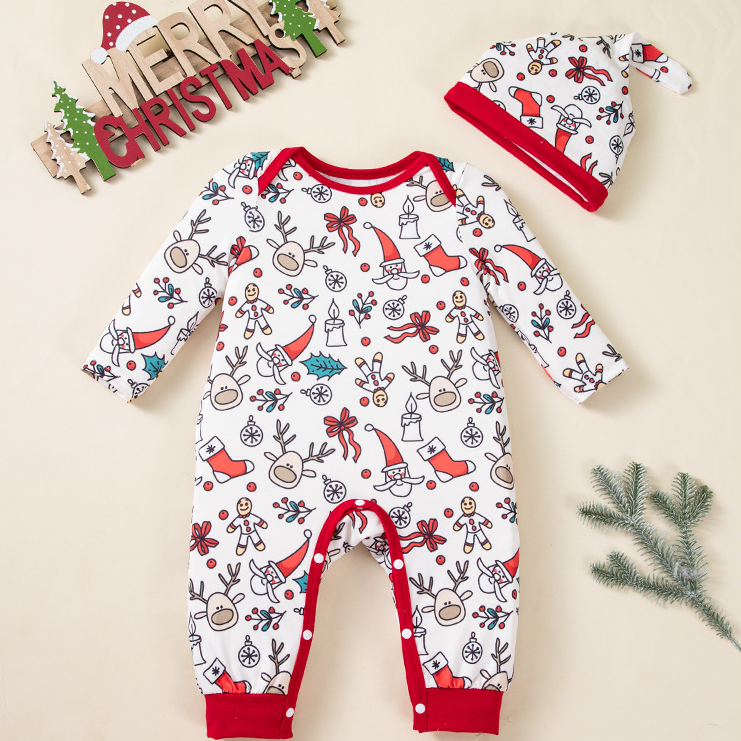 Christmas Baby 2-Piece Set - Printed Romper & Hat Outfit