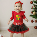 Christmas Baby Girl 3-Piece Set - Santa Dress Outfit with Romper & Skirt