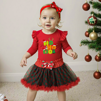 Christmas Baby Girl 3-Piece Set - Santa Dress Outfit with Romper & Skirt