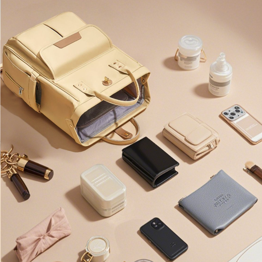 Multi-Functional Diaper Bag , Large Capacity Waterproof Mommy Tote with Insulated Pocket, Quick One-Hand Open Magnetic/Snap Closure