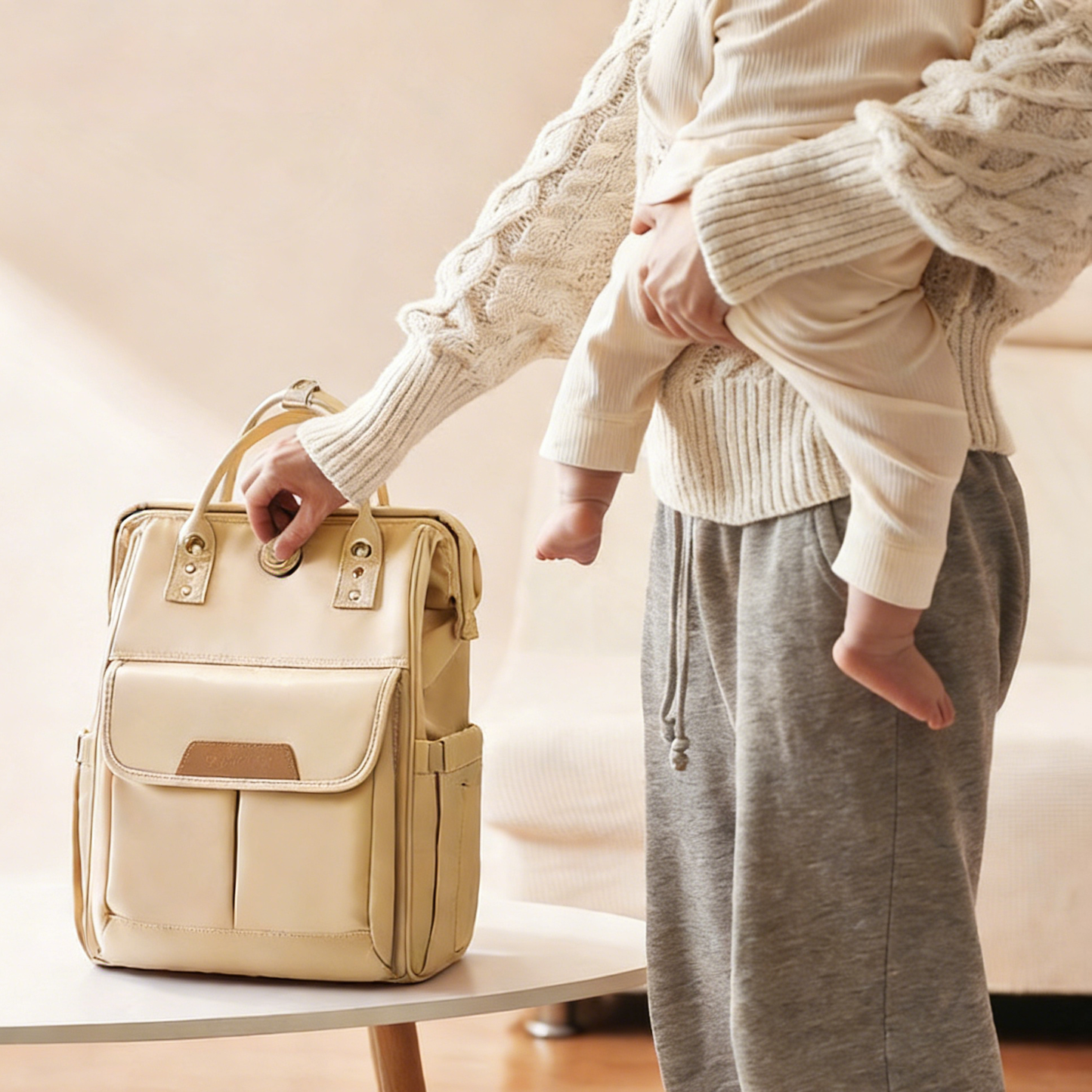 Multi-Functional Diaper Bag , Large Capacity Waterproof Mommy Tote with Insulated Pocket, Quick One-Hand Open Magnetic/Snap Closure