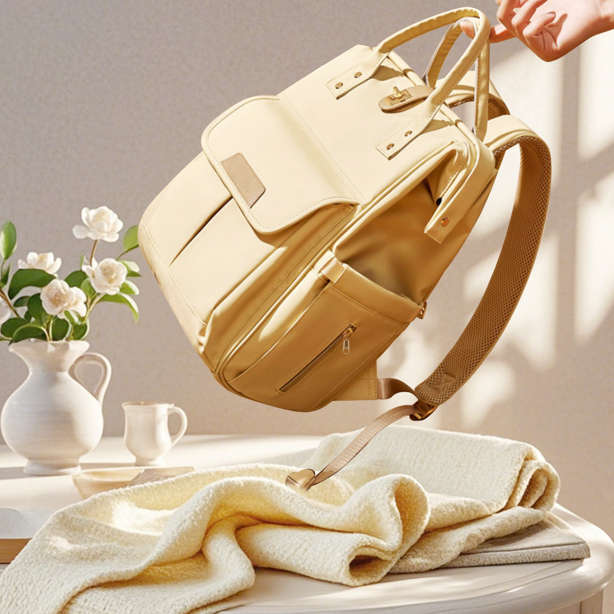 Multi-Functional Diaper Bag , Large Capacity Waterproof Mommy Tote with Insulated Pocket, Quick One-Hand Open Magnetic/Snap Closure