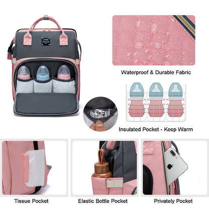 New Portable Foldable Baby Crib Diaper Bag - Multifunctional Maternity Backpack with Sunshade for Moms