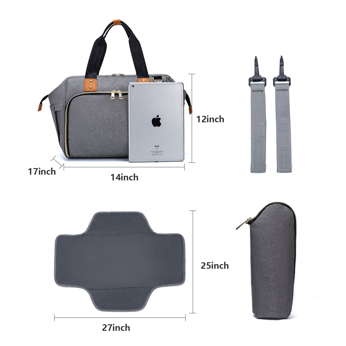 4-in-1 Baby Travel Bag with Changing Station – Includes Diaper Pad & Insulated Bottle Holder, Multifunctional Stroller & Luggage Bag, Water-Resistant Crossbody