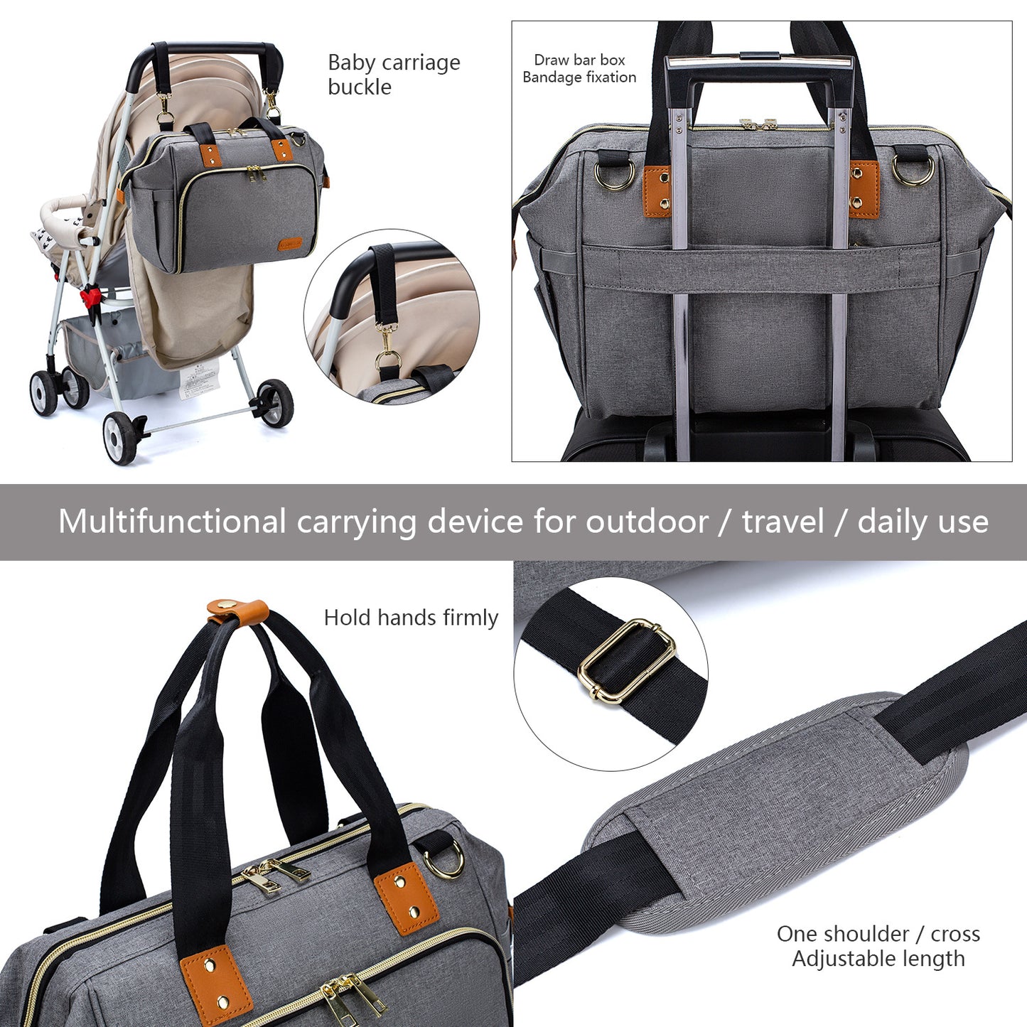 4-in-1 Baby Travel Bag with Changing Station – Includes Diaper Pad & Insulated Bottle Holder, Multifunctional Stroller & Luggage Bag, Water-Resistant Crossbody
