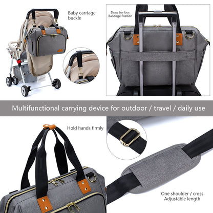 4-in-1 Baby Travel Bag with Changing Station – Includes Diaper Pad & Insulated Bottle Holder, Multifunctional Stroller & Luggage Bag, Water-Resistant Crossbody
