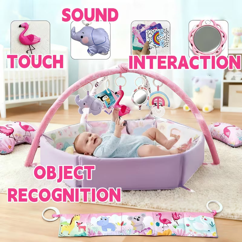 Baby Play & Crawling Mat with 5 Sensory Toys & Exercise Balls, Soft Floor Mat for Newborns And Infants