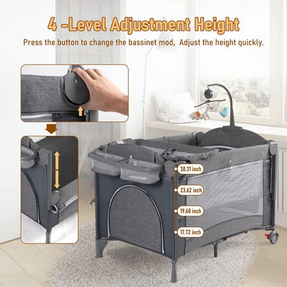 5 in 1 Baby Crib, Bedside Cribs, Pack and Play with Bassinet and Changing Table