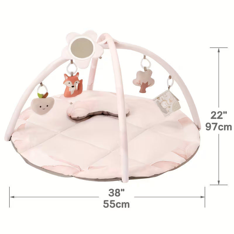 Baby Play Gym & Activity Mat, Tummy Time Mat with 5 Detachable Toys and Pillow, Large Sensory Playmat for Floor, Oversize Flower Pattern Play Mat