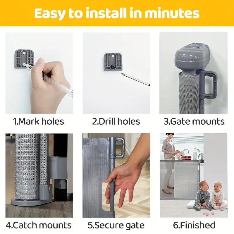 Baby Gate Retractable Gates for Stairs, Mesh Dog Gate for The House, Long Child Safety Gates for Doorways, Hallways, Cat Gate Indoor/Outdoor