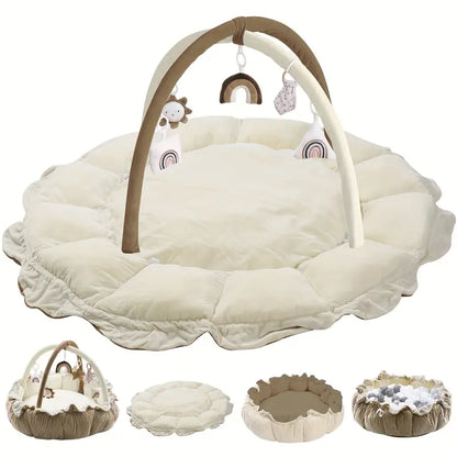 5-in-1 Thick & Plush Baby Play Gym, Tummy Time Mat with 6 Toys