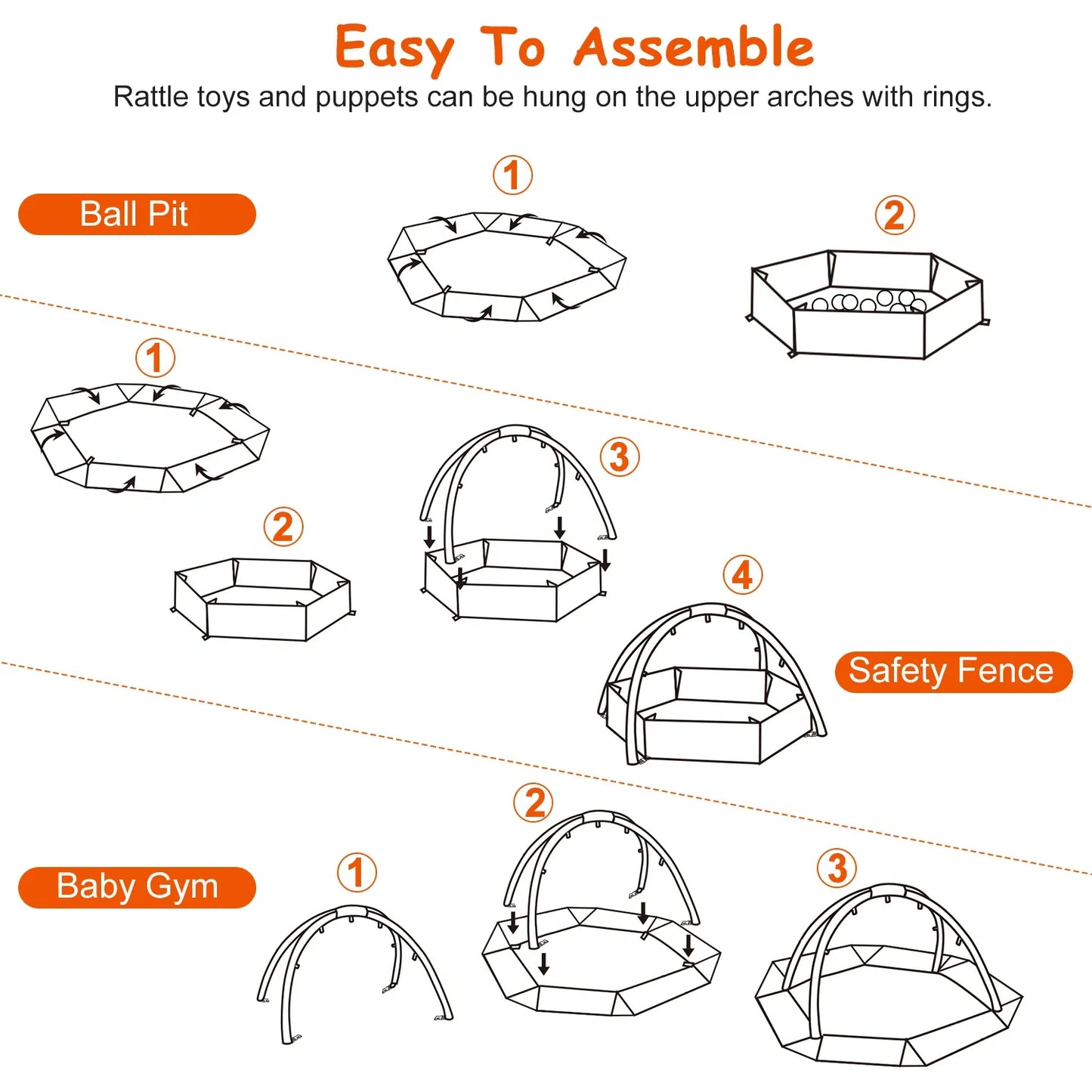 4 In 1 Baby Gym Play Mat Ball Pit Baby Lounger Safety Fence Tummy Time Mat Baby Activity Center with Pillow 18 Balls 9 Toys for 0-3 Years Old