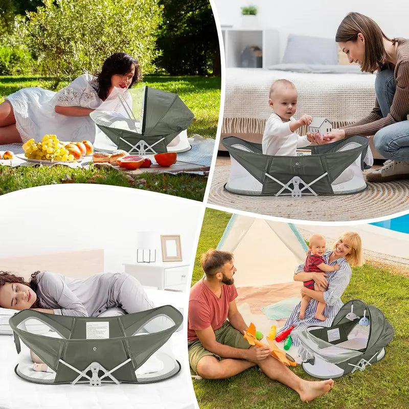 Portable Baby Travel Bassinet with Mosquito Net & Sunshade – Lightweight Foldable Crib for Indoor & Outdoor Use