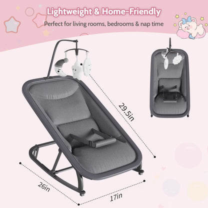 Baby Bouncer Folding Bouncer Seat Chair for Babies 0-9 Months with Toy Bar Gray