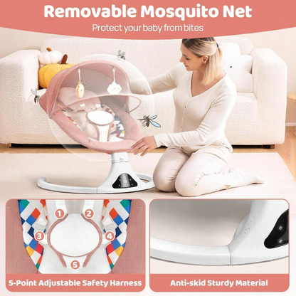 Baby Swings For Infants, Pink Infant Swing With Bluetooth & Remote Control, Portable Baby Swing For Indoor And Outdoor