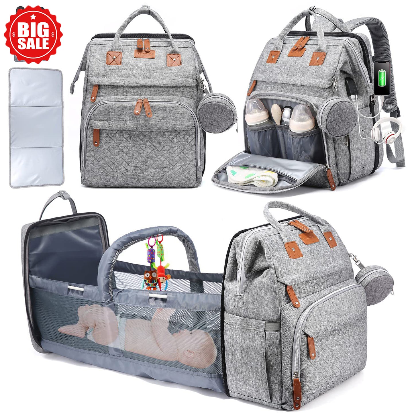Diaper Bag Backpack with Changing Station, Large Capacity, Newborn Essentials Must Haves