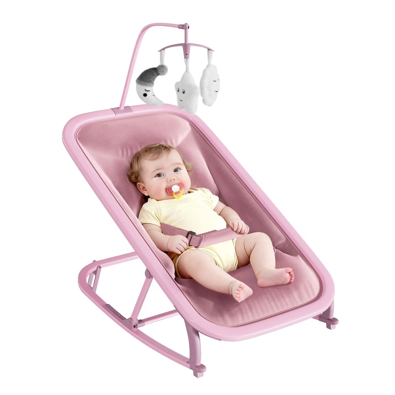 Baby Bouncer Folding Bouncer Seat Chair for Babies 0-9 Months with Toy Bar Gray