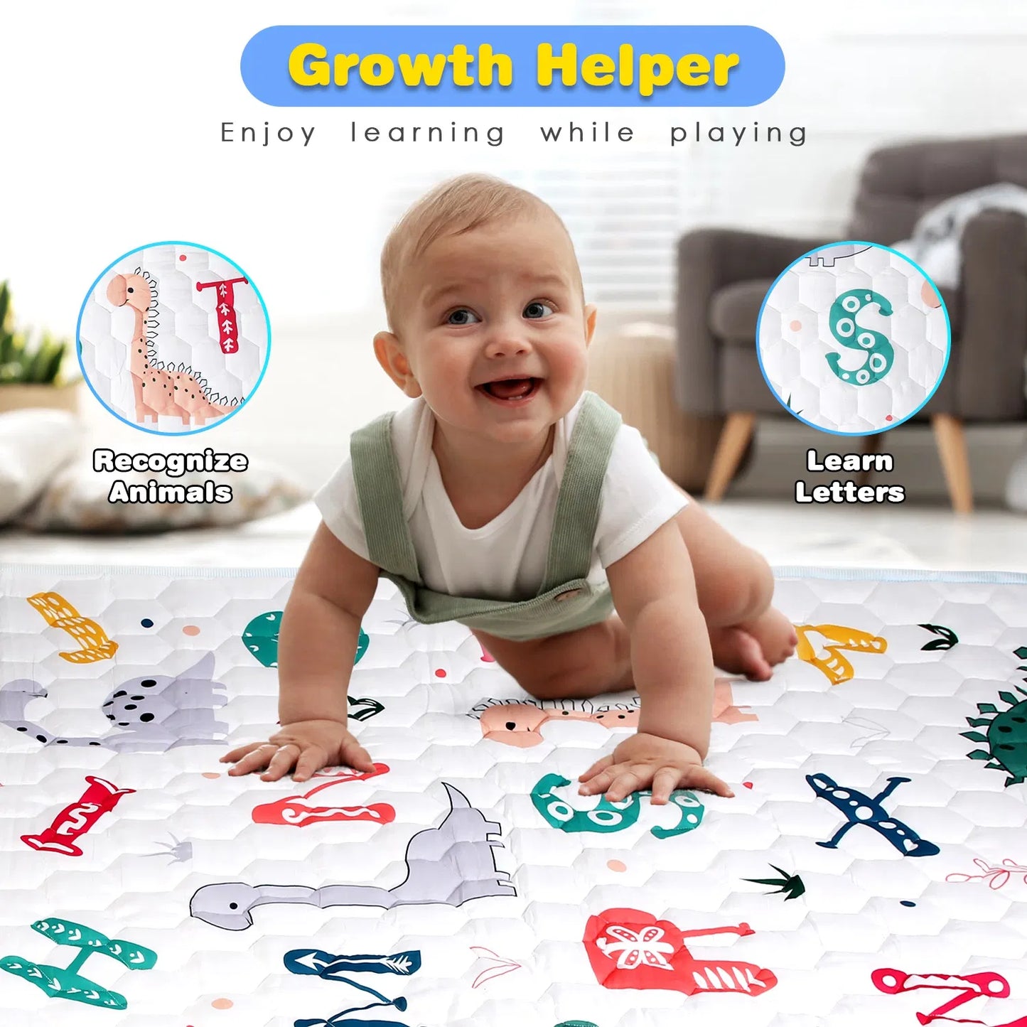 Baby Play Mat Non-Slip Baby Crawling Mat Foldable Playpen Mat Machine Washable for Newborns Infants Babies Toddlers