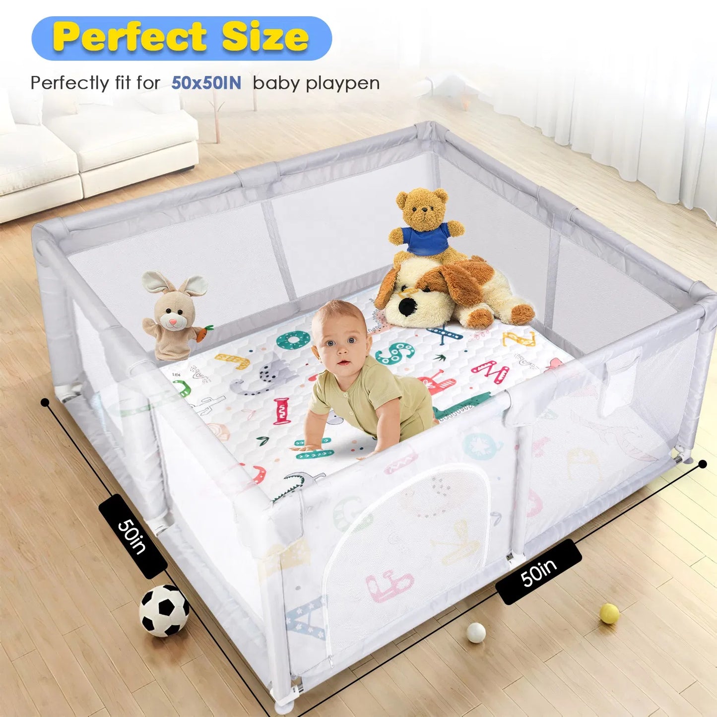 Baby Play Mat Non-Slip Baby Crawling Mat Foldable Playpen Mat Machine Washable for Newborns Infants Babies Toddlers