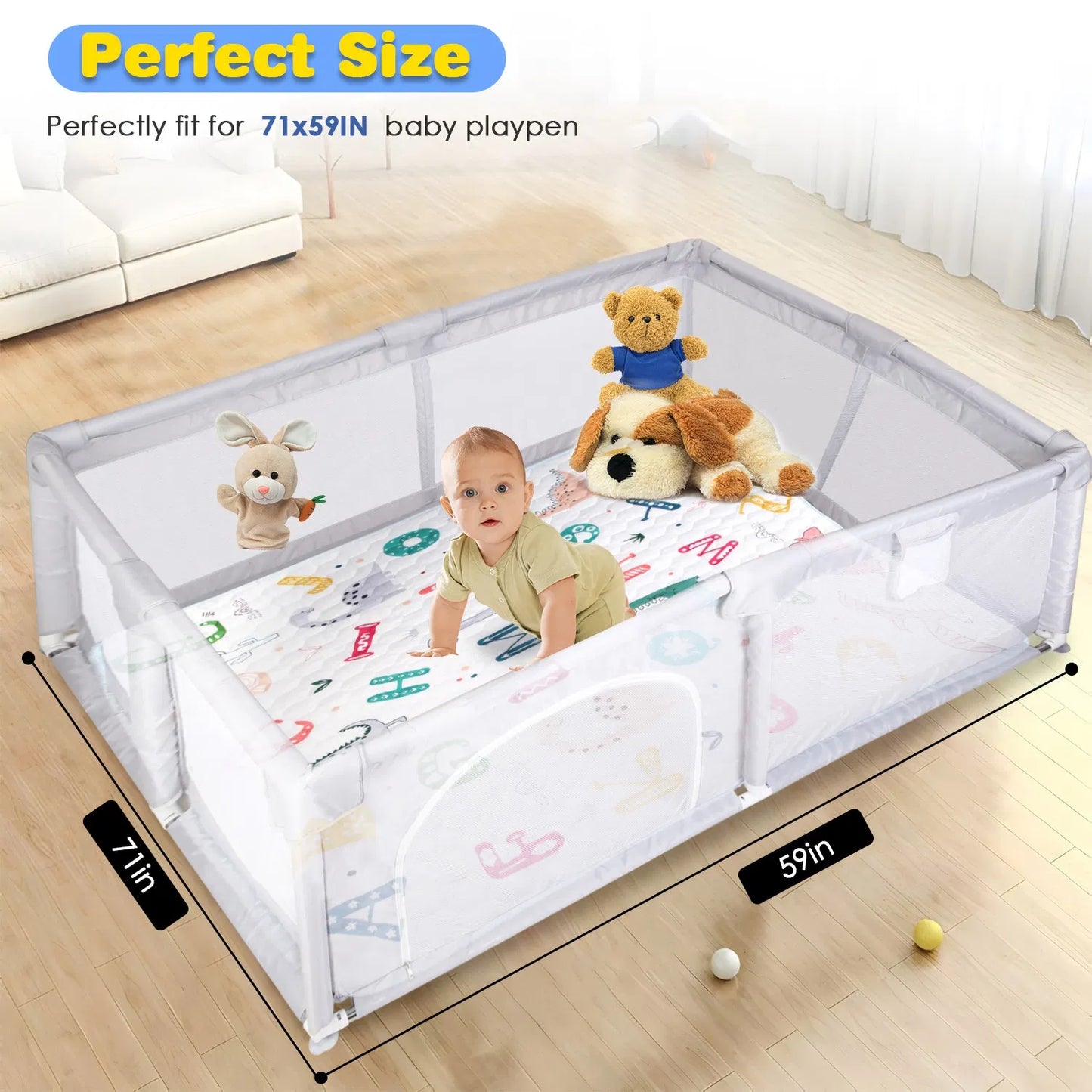 Baby Play Mat Non-Slip Baby Crawling Mat Foldable Playpen Mat Machine Washable for Newborns Infants Babies Toddlers