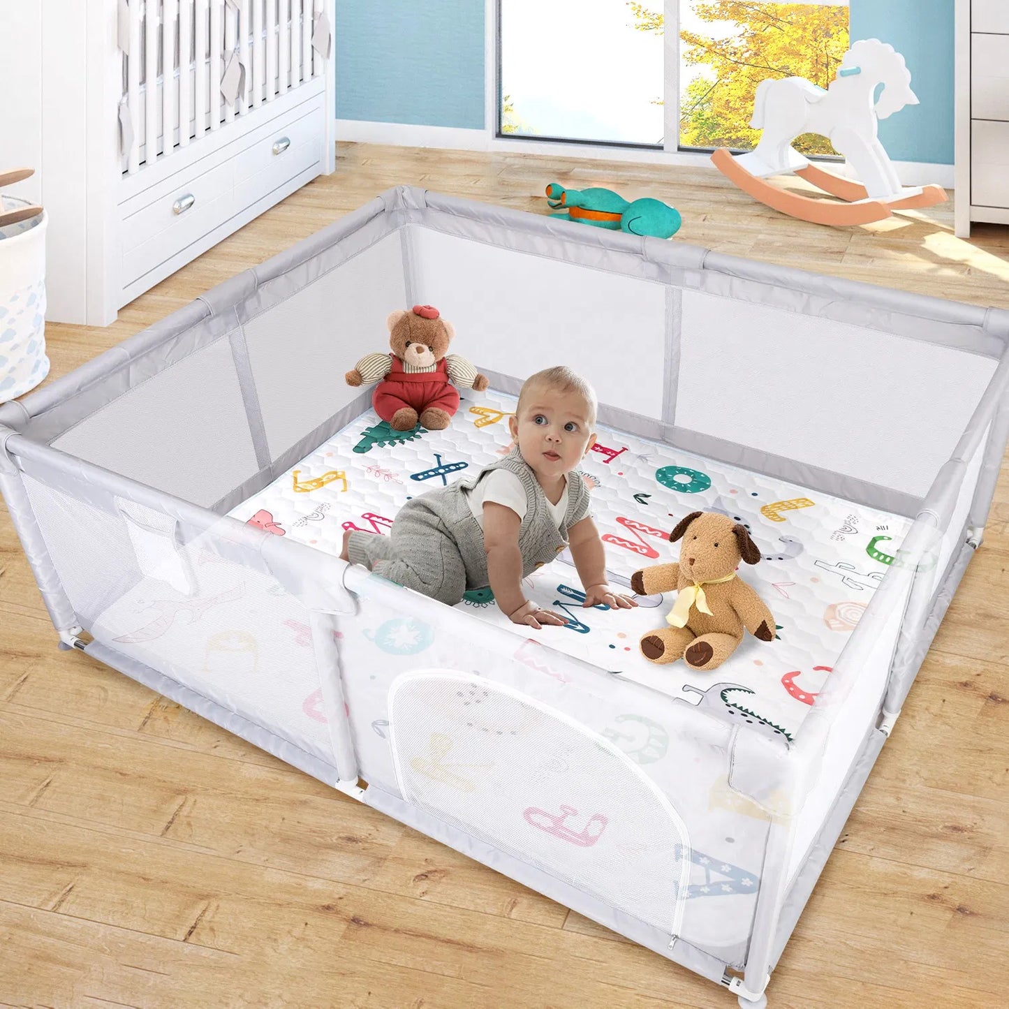 Baby Play Mat Non-Slip Baby Crawling Mat Foldable Playpen Mat Machine Washable for Newborns Infants Babies Toddlers