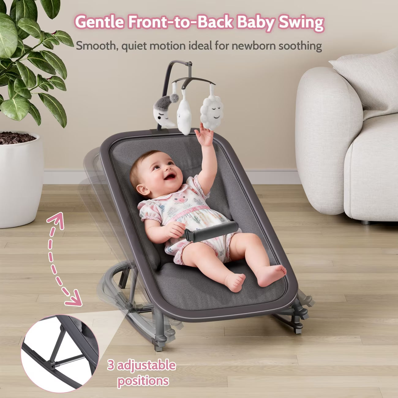 Baby Bouncer Folding Bouncer Seat Chair for Babies 0-9 Months with Toy Bar Gray