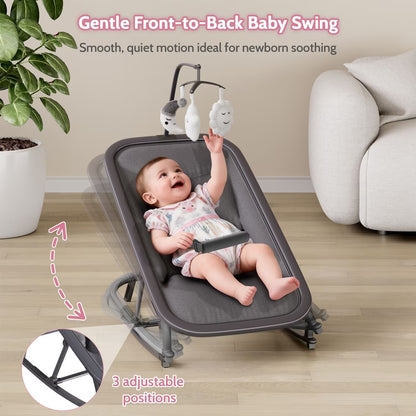 Baby Bouncer Folding Bouncer Seat Chair for Babies 0-9 Months with Toy Bar Gray