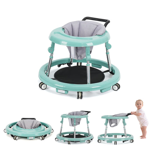 Baby Walker Foldable with 9 Adjustable Heights, Baby Walkers and Activity Center for Boys Girls Babies 6-12 Months, Baby Walker and Bouncer Combo with Wheels Portable Anti-Rollover, Mother's Choice