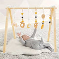 Wooden Baby Gym Featuring Six Hanging Toys, a Foldable Design Suitable for Infants Aged 0-12 Months, Perfect As a Gift for Newborns