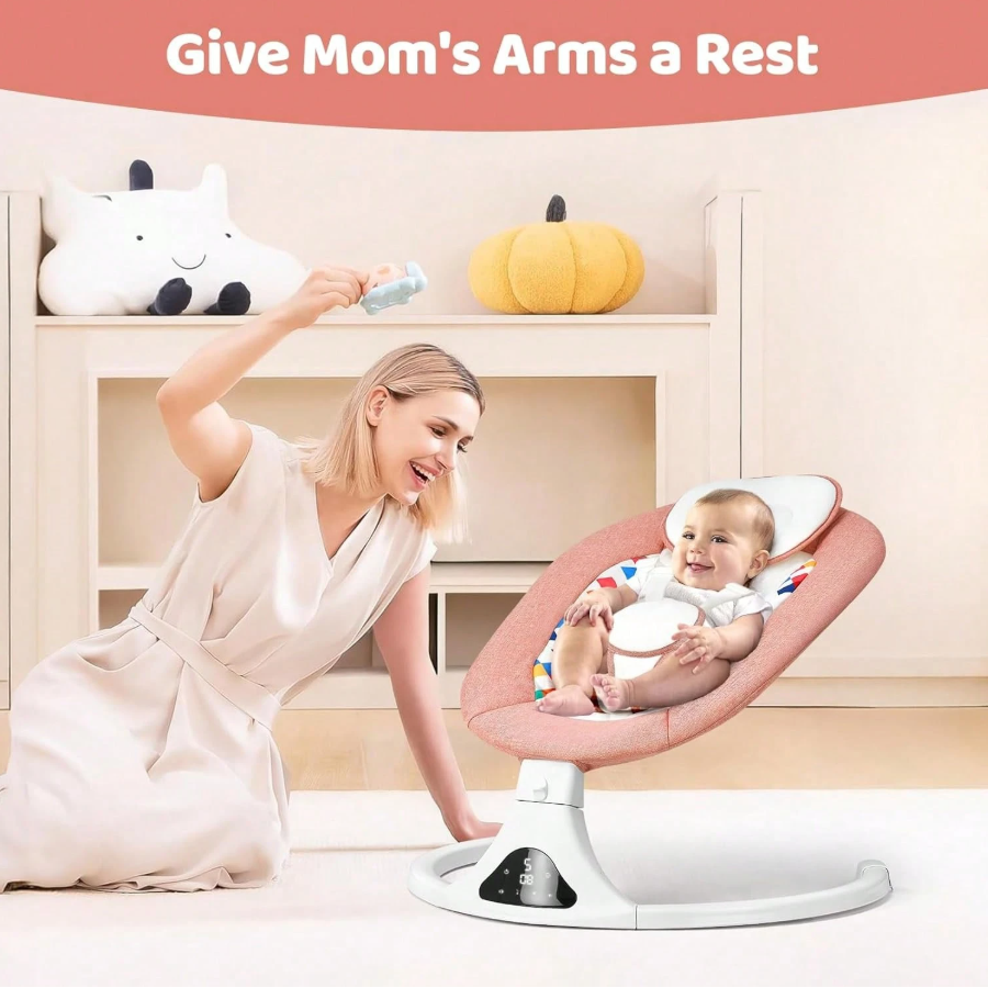 Baby Swings For Infants, Pink Infant Swing With Bluetooth & Remote Control, Portable Baby Swing For Indoor And Outdoor
