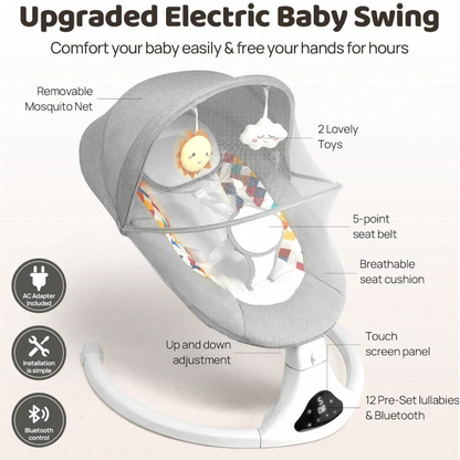 Remote Control Baby Swing – 5 Speed Electric Infant Rocker with Bluetooth & Lullabies, Portable Folding Chair for Newborn