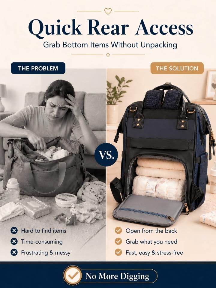 PU Leather Diaper Bag Backpack with 16 Pockets – Insulated Bottle Compartment, Stroller Straps & Luggage Sleeve