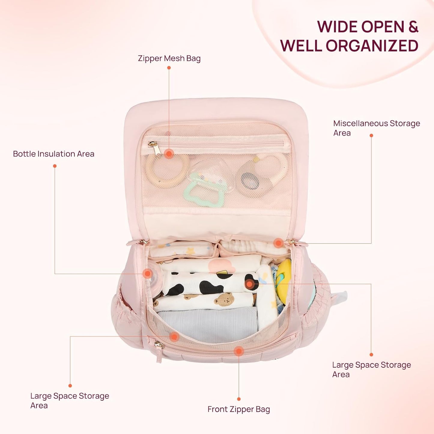 Diaper Bag Mini Diaper Backpack with Changing Pad, Puffer Baby Travel Bag with Insulated Pockets, Stroller Straps