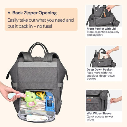 Multifunction Diaper Bag Backpack with Changing Pad & Stroller Straps & Pacifier Case