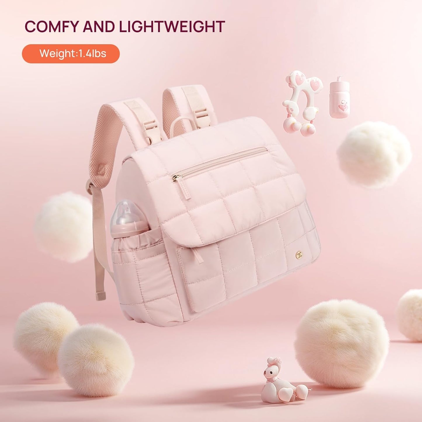 Diaper Bag Mini Diaper Backpack with Changing Pad, Puffer Baby Travel Bag with Insulated Pockets, Stroller Straps