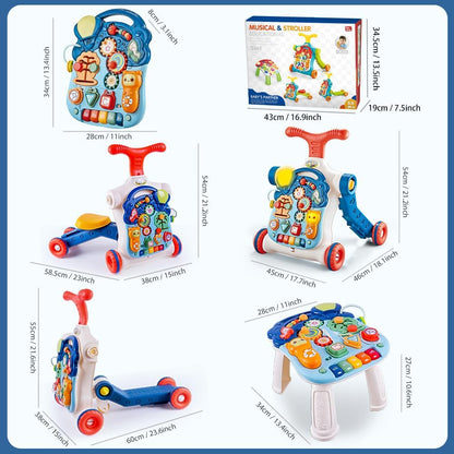5 in 1 Baby Walker Sit-to-Stand Toys, Learning Walker for Boys Girls Toddler, Multifunctional Educational Activity Center Removable Play Panel, Push Walker Toys Gifts for Infant 6-18 Months