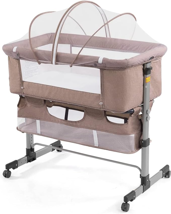 Bedside Sleeper Bedside Crib, Baby Bassinet 3 in 1 Travel Baby Crib Baby Bed with Breathable Net, Adjustable Portable Bed for Infant/Baby
