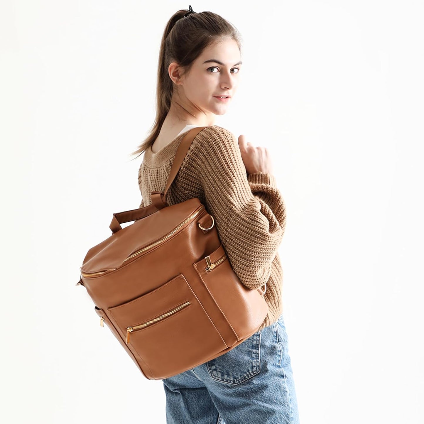 Diaper Bag Backpack Baby Diaper Bag, Large Leather Diaper Bag Backpack with Changing Pad