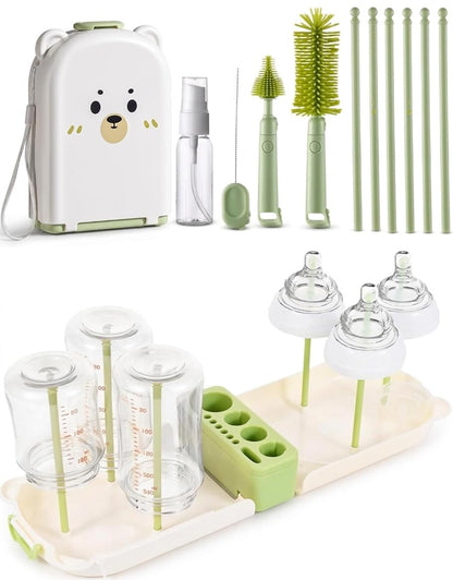 Travel Bottle Cleaner kit, 7in1 Baby Toddler Travel Essential Silicone Bottle Brush Set