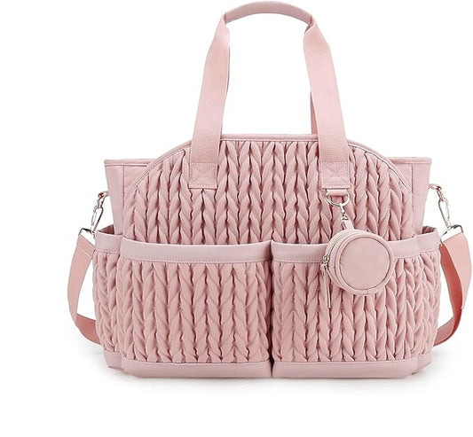 Diaper Tote Quilted Mommy Bag Function Maternity Baby Bag Diaper Changing Messenger with Shoulder Strap Wet Pocket