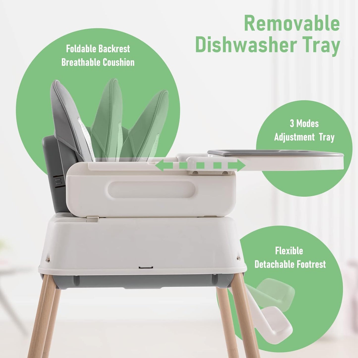 3 in 1 Baby High Chair,Adjustable Convertible Chairs Baby High Chairs