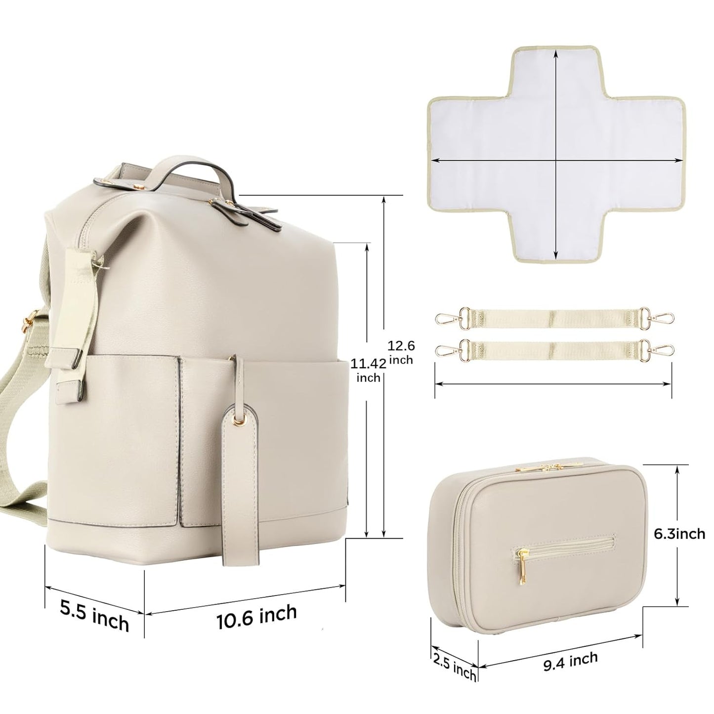 Diaper Bag Backpack, Waterproof Leather Diaper Bags With Changing Station for Baby, Fashion Nappy Travel Backpack for Mom Dad