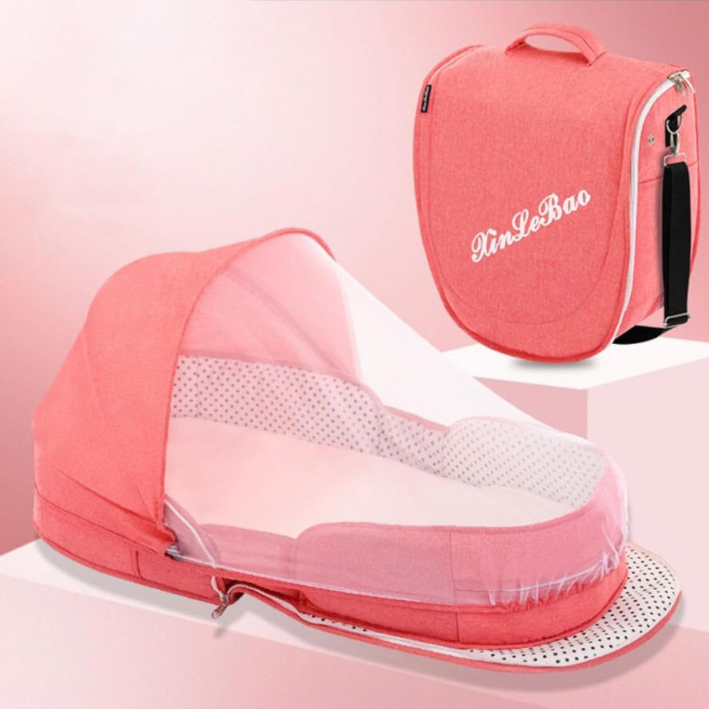 Folding Baby Travel Bassinet Portable Lightweight Travel Crib Baby Bed Co- Sleeper for Baby in Bed with Canopy and Mosquito Net