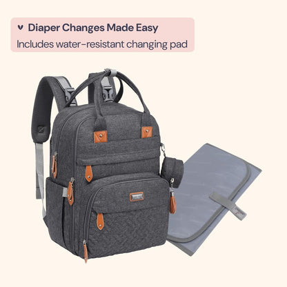 Diaper Bag Backpack -  Multi Function Water Resistant Diaper Bag with Changing Pad, Stroller Straps & Pacifier Case ,Travel Essentials