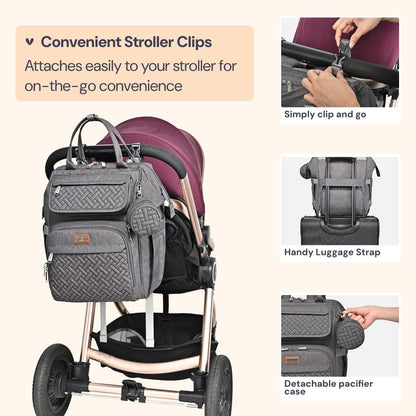 Multifunction Diaper Bag Backpack with Changing Pad & Stroller Straps & Pacifier Case