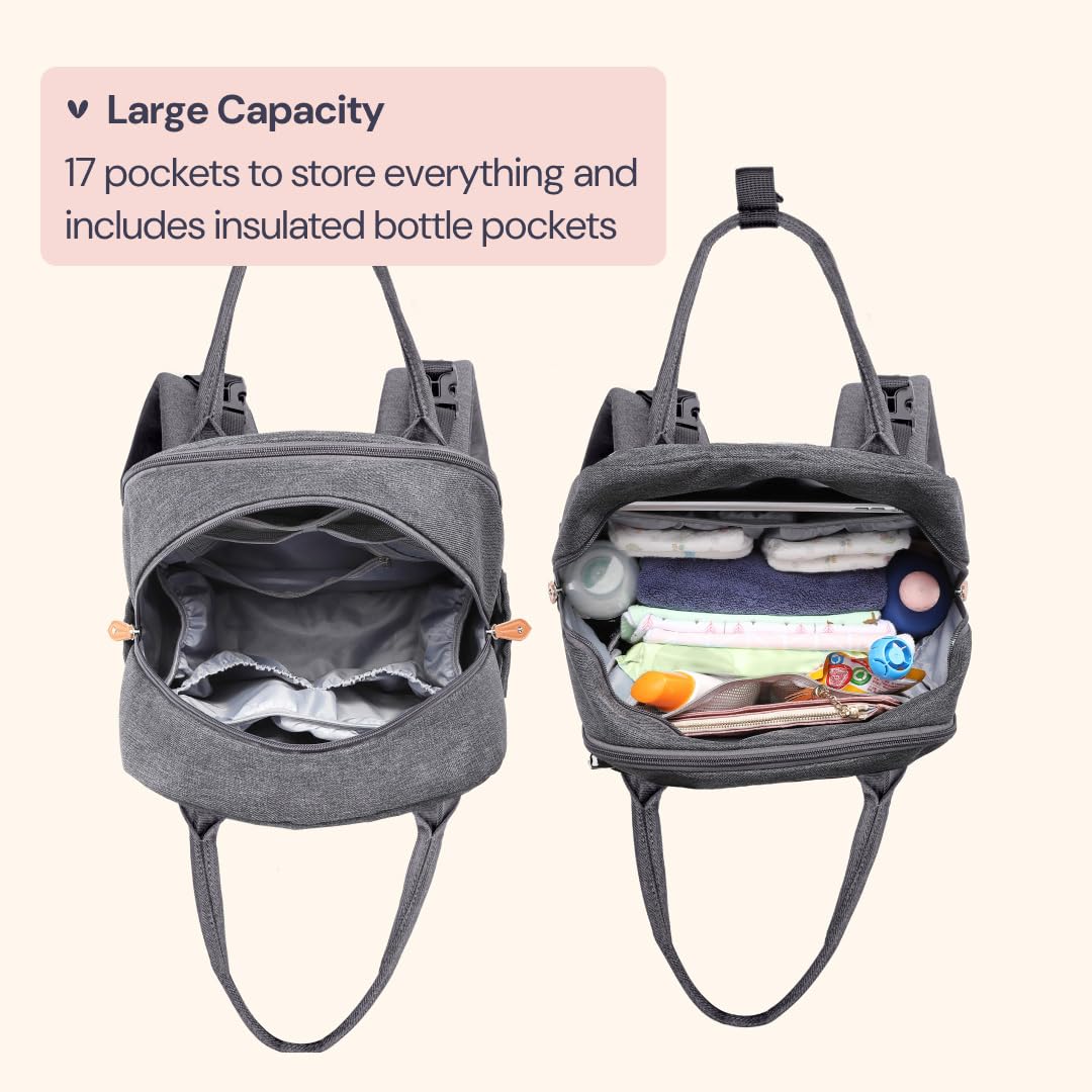 Diaper Bag Backpack -  Multi Function Water Resistant Diaper Bag with Changing Pad, Stroller Straps & Pacifier Case ,Travel Essentials