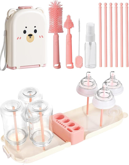 Travel Bottle Cleaner kit, 7in1 Baby Toddler Travel Essential Silicone Bottle Brush Set