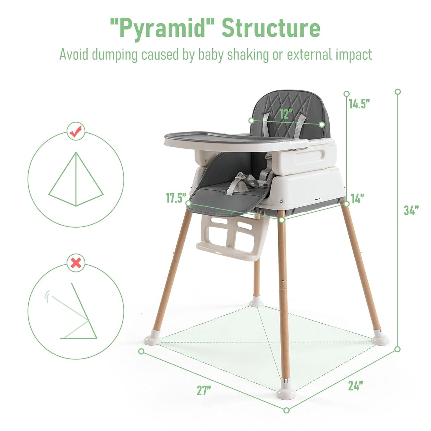 3 in 1 Baby High Chair,Adjustable Convertible Chairs Baby High Chairs